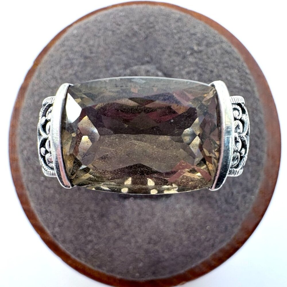 Smoky Quartz Cushion Cut Statement Ring VTG Sterling Silver 925 Size 7
